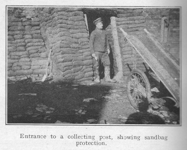 Entrance to a collecting post, showing sandbag protection.